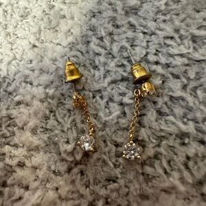 Women’s Jewelry: gold-plated chain drop studs + stone embellishment earrings